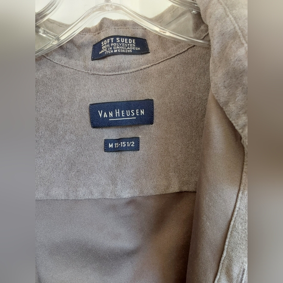 NWOT Van Heusen Men’s Soft Suede Long Sleeve Gray Shirt Size 15 - 15 1/2 B20 - Picture 2 of 3
